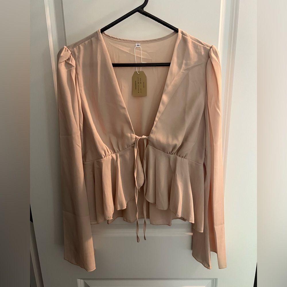 Cropped Tie-Front Peplum Blouse